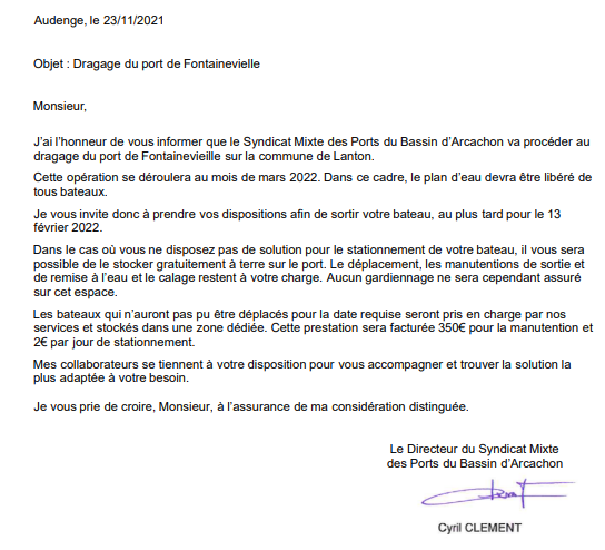20211123 smpba courrier dragage du port