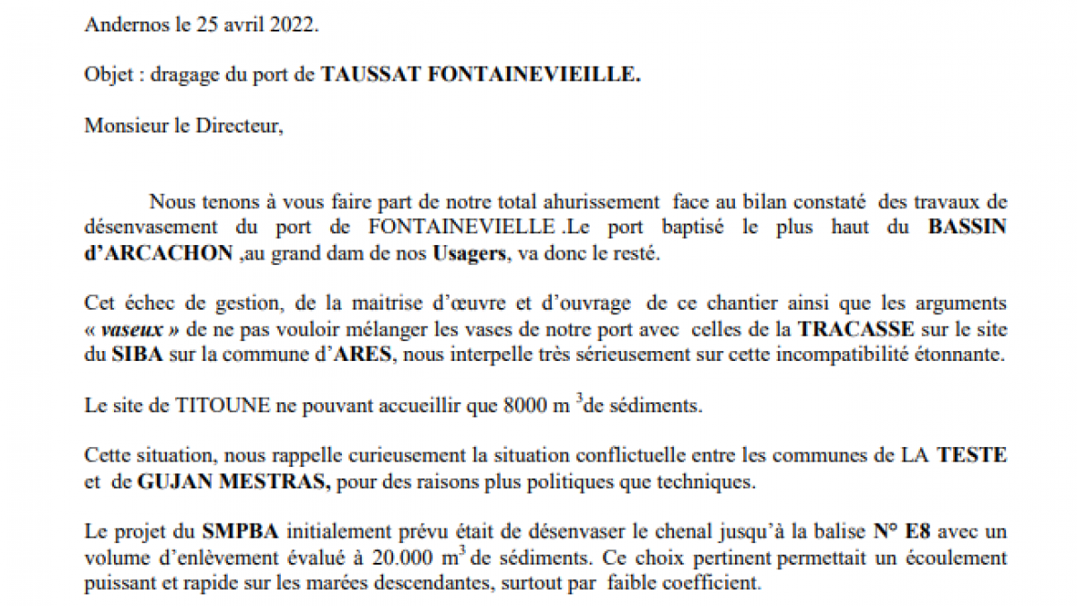 20220426 courrier smpba dragage